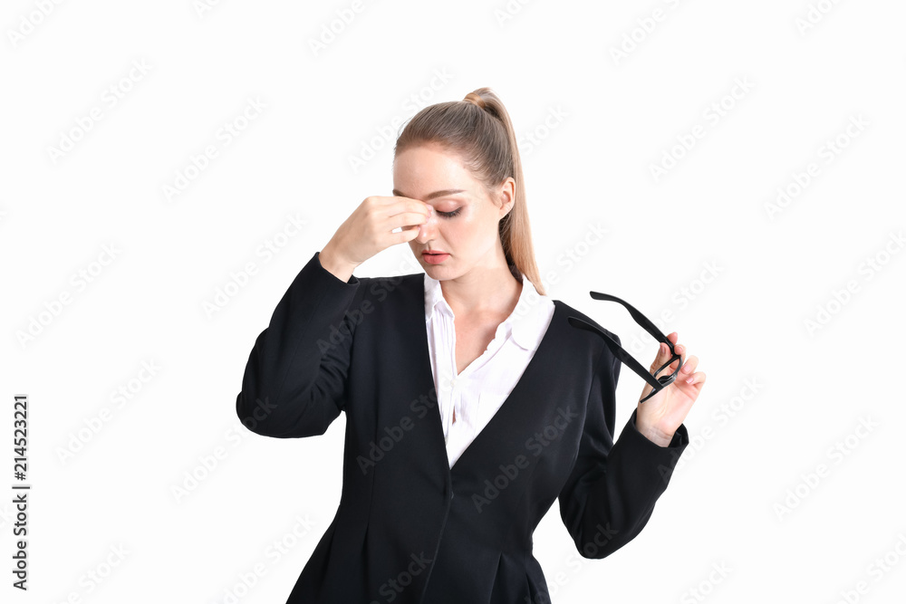 Business concept. Young business people feel tired in their work. Young businesswoman suffering from eyestrain Business concept. Young business people feel tired in their work. Young businesswoman suffering from eyestrain