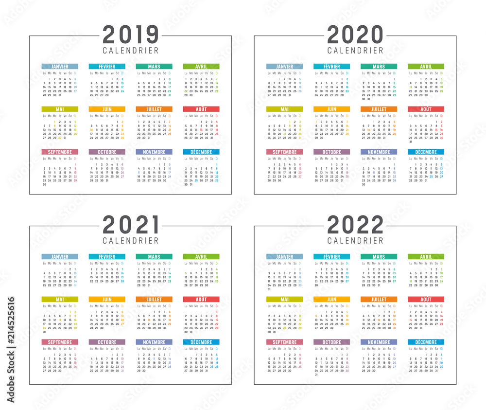 Vecteur Stock Calendrier Agenda 2019 2020 2021 2022 | Adobe Stock