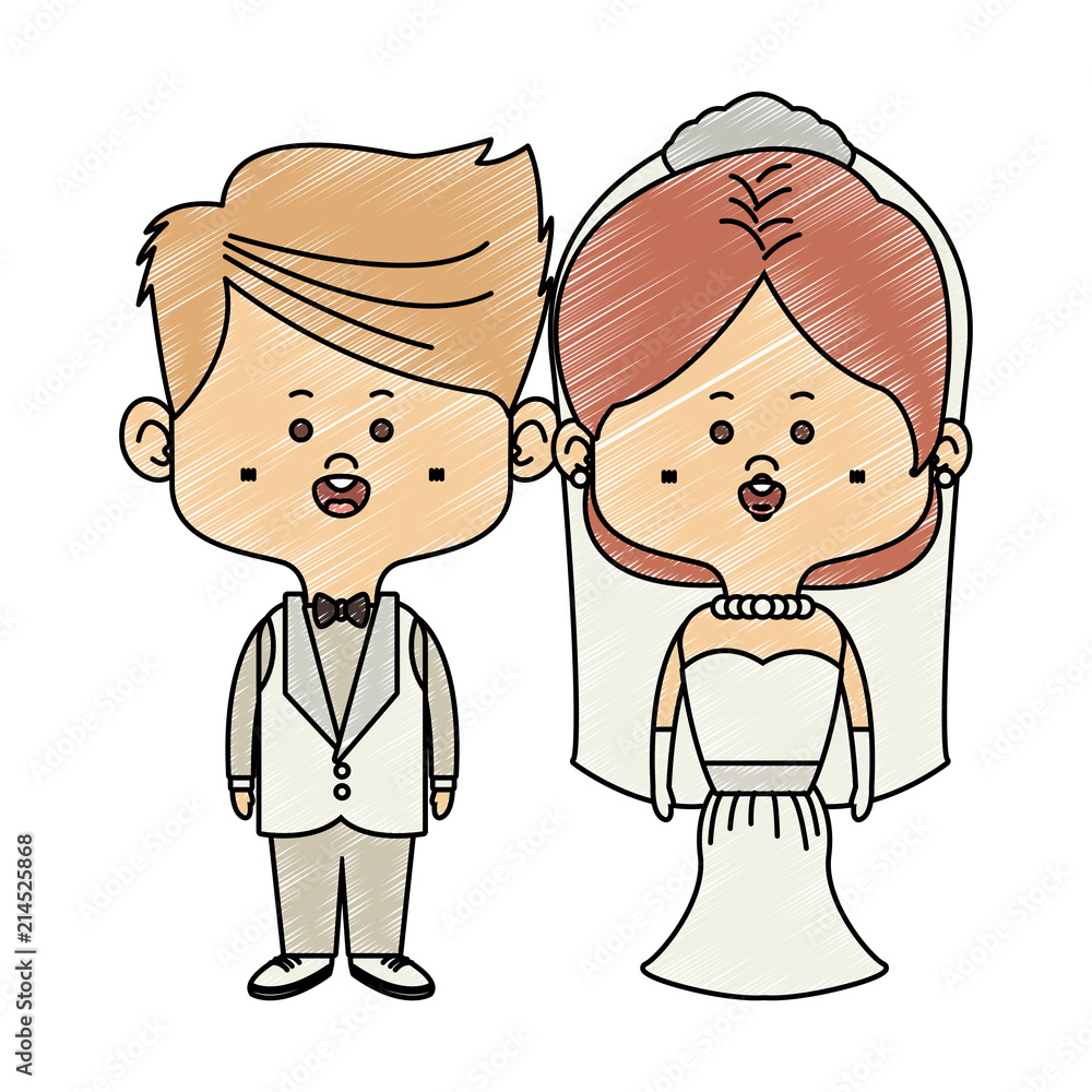 Groom and bride midgets cartoon vector illustration graphic design
