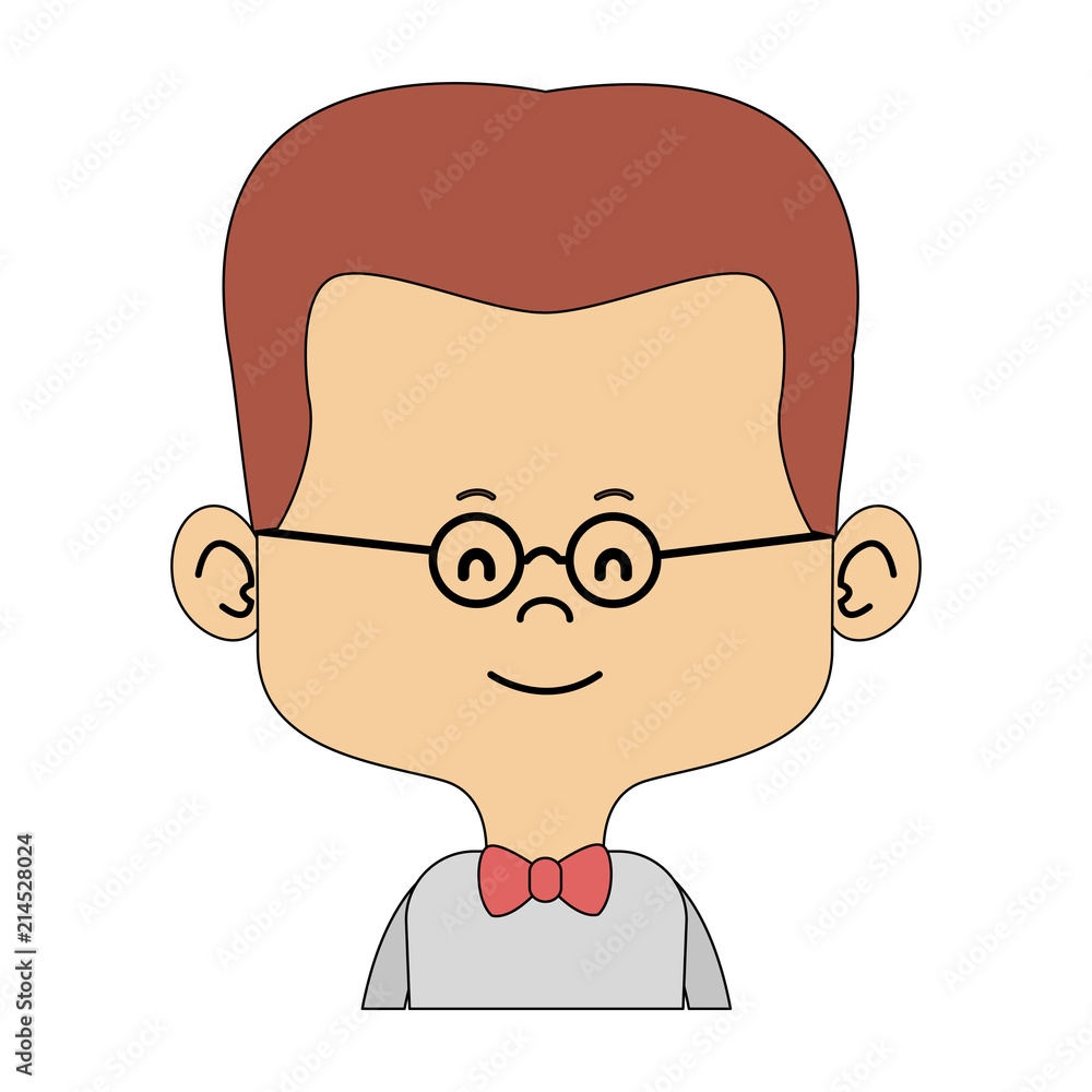 Cute midget man with bowtie and glasses profile vector illustration graphic design