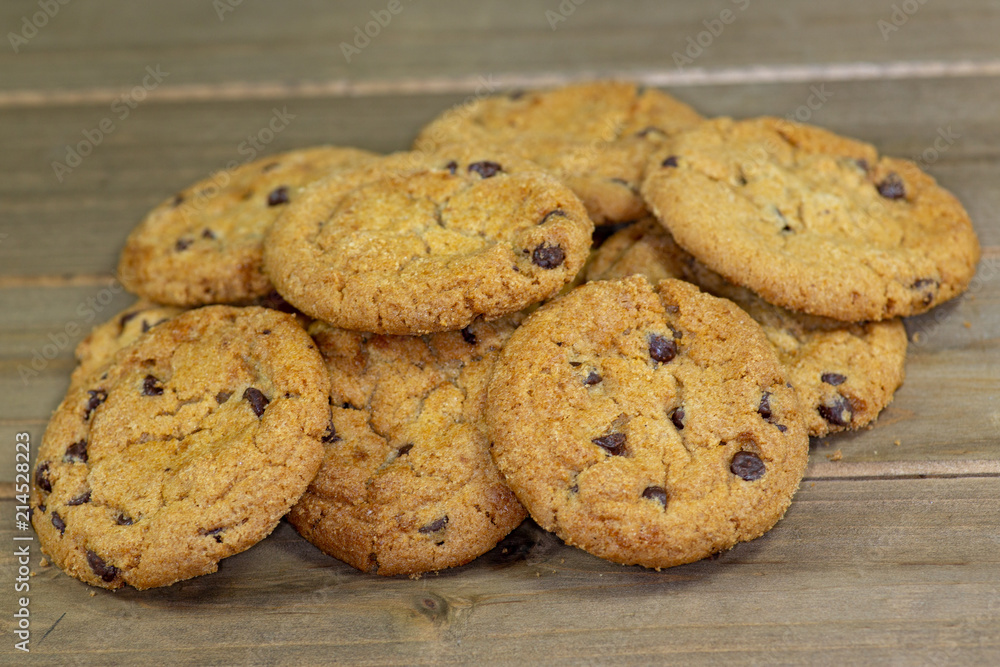 Stack of chocolate chip cookies waiting for the kids to eat them for desert Stack of chocolate chip cookies waiting for the kids to eat them for desert