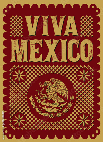 Fotografie Vintage Viva Mexico mexican holiday vector poster, street decoration illustration