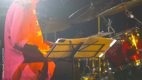 Drummer Musician Playing at a Concert at Night