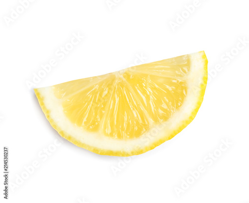 Slice of ripe lemon on white background, top view