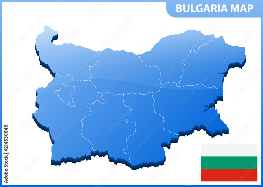 Highly detailed three dimensional map of Bulgaria with regions border
