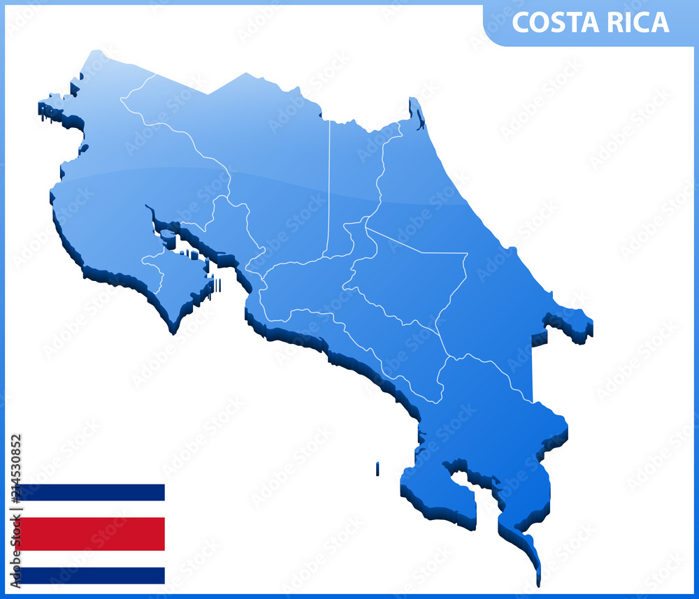 Obraz premium Highly detailed three dimensional map of Costa Rica. Administrative division.