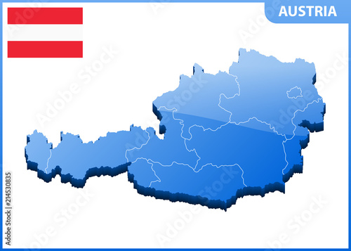 Highly detailed three dimensional map of Austria with regions border