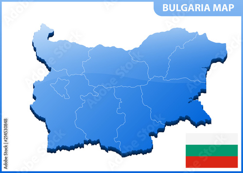 Highly detailed three dimensional map of Bulgaria with regions border