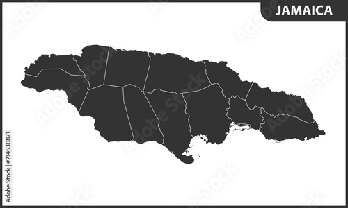 The detailed map of Jamaica with regions or states. Administrative division.