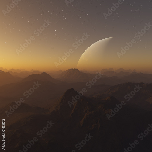 Fototapeta Naklejka Na Ścianę i Meble -  3d rendered Space Art: Alien Planet - A Fantasy Landscape