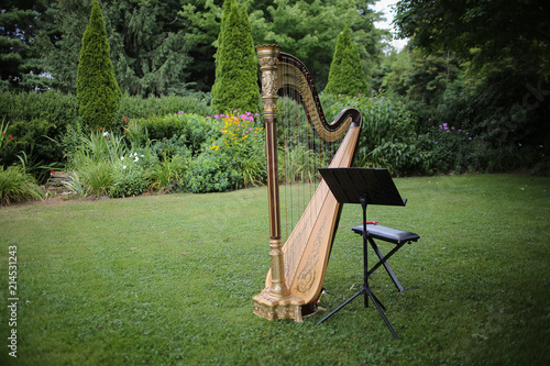 Schilderij op canvas Harp Classical Musical Instrument Outdoors in Summer for a Wedding Event Celebra