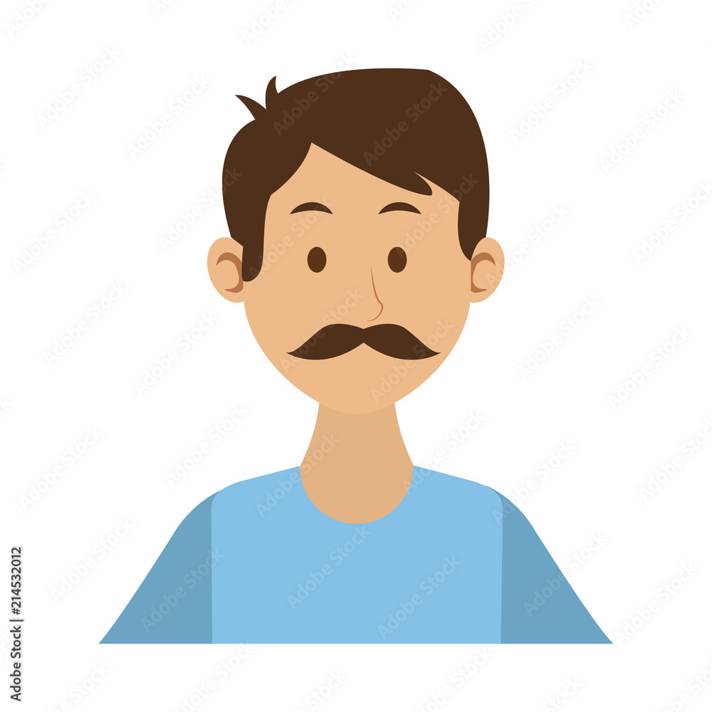 Young man with mustache and casual clothes cartoon vector illustration graphic design