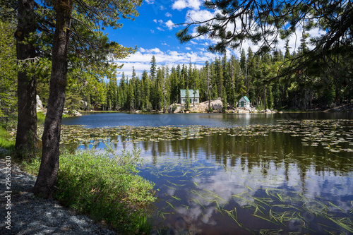 Fototapeta Naklejka Na Ścianę i Meble -  Public Forest Service  Lake With Campground and  Cabins - Ebbetts Pass