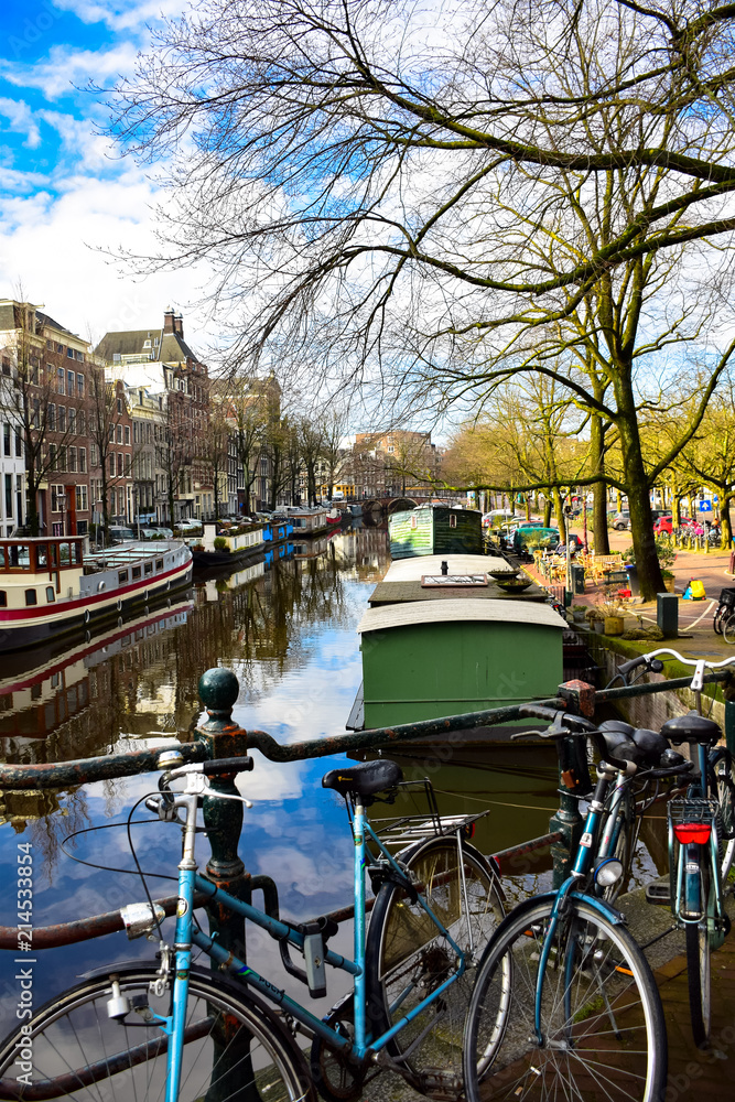 Canals and bridges in the Dutch capital of Amsterdam, Netherlands