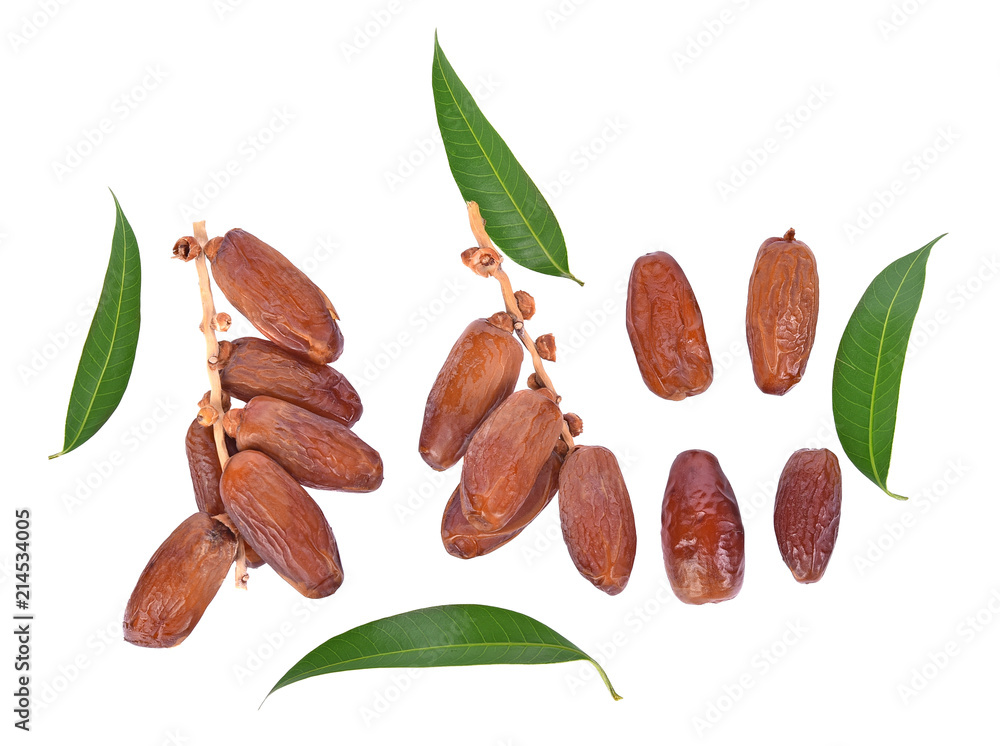 Top View fruits of date palm on white background Top View fruits of date palm on white background