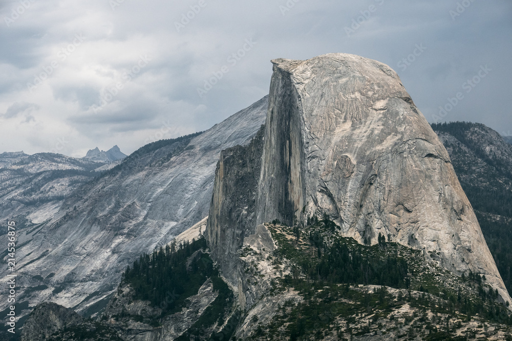 Naklejka premium Half Dome's Granite Face Closeup, With Echo Peaks in Distance - Yosemite National Park