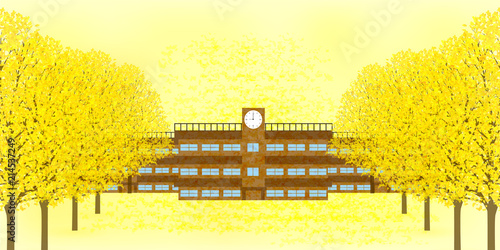 学校　建物　秋　背景