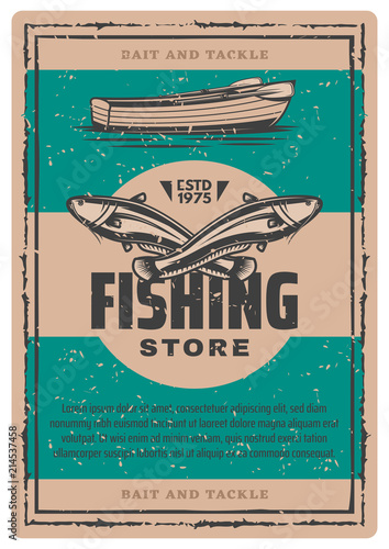 Vector vintage poster of fishing boat and fish