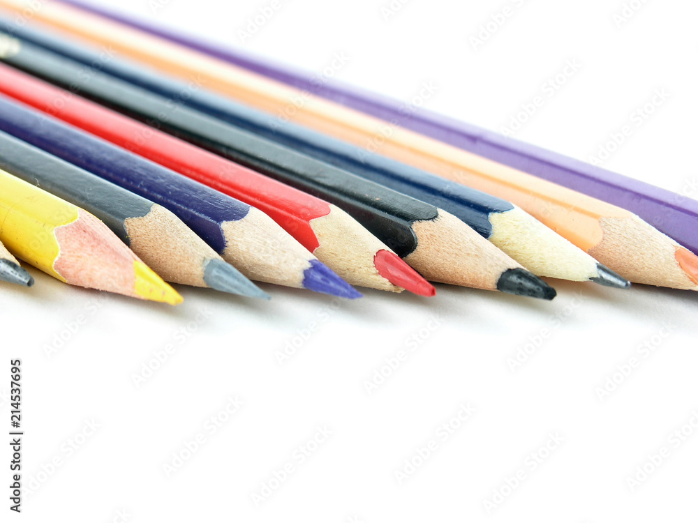 set of colored pencils on white background.photo with copy space set of colored pencils on white background.photo with copy space