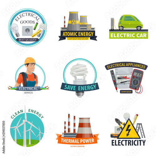 Vector electricity power technology icons