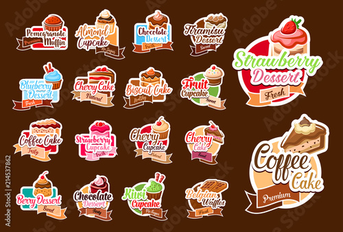 Vector stickers of pastry desserts and cakes