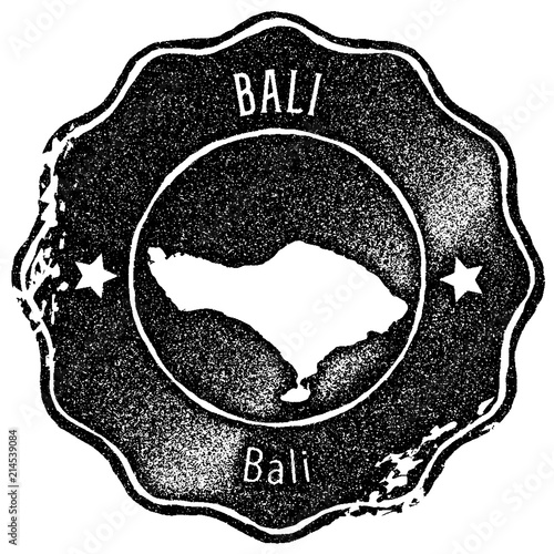 Bali map vintage stamp. Retro style handmade label, badge or element for travel souvenirs. Black rubber stamp with island map silhouette. Vector illustration.