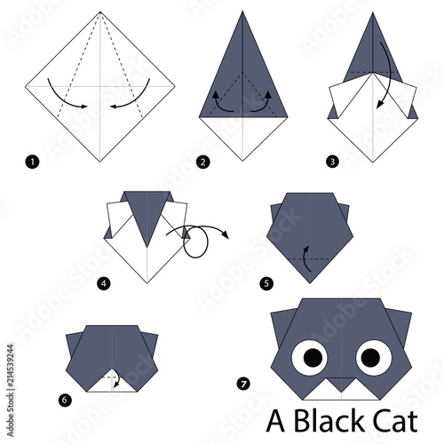 step by step instructions how to make origami A Black Cat