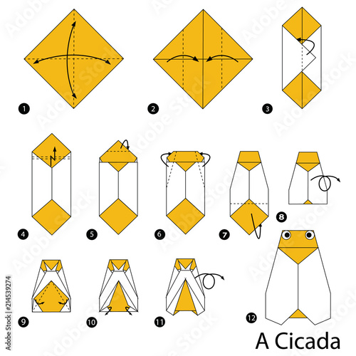 step by step instructions how to make origami A Cicada