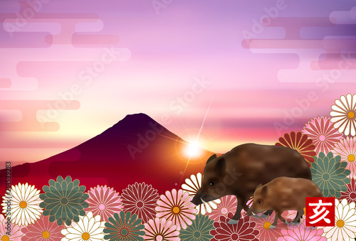亥　富士山　年賀状　背景 