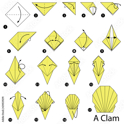 step by step instructions how to make origami A Clam