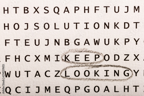 Word search, puzzle. Concept about finding, keep looking, persistence.