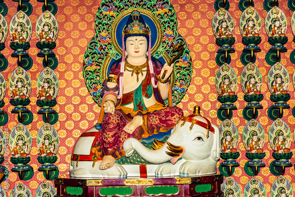 Obraz premium One hundred Buddha statues wall in Buddha Tooth Relic Temple in Singapore.