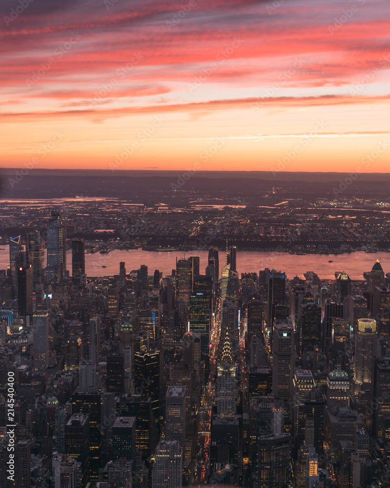 Manhattan & New Jersey Aerial Sunset 