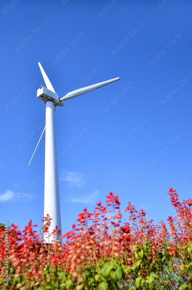 風力発電の風車　青空


