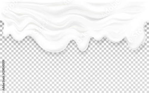 Yogurt flowing vector illustration of 3D milk or sour cream liquid wave on transparent background for dairy product design template