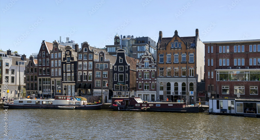  The embankment of the Amstel River in the center of Amsterdam
