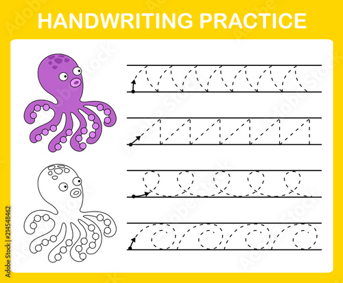 Handwriting practice sheet illustration vector