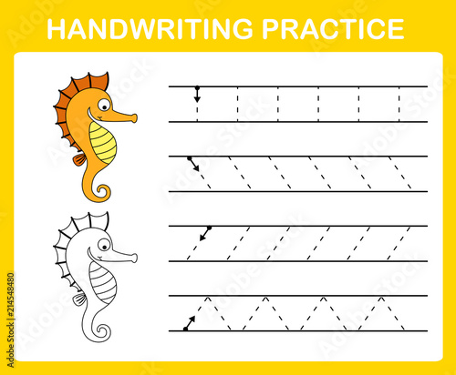 Handwriting practice sheet illustration vector