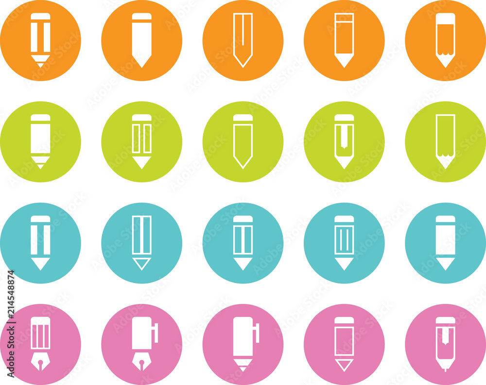Colored Circle Pencil and Pen Various Icons Colored Circle Pencil and Pen Various Icons