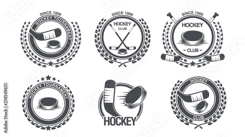 Set hockey icon. Old style logo. Vector eps 10