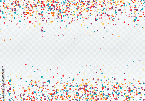 Colorful confetti in the form of circles. Top and bottom of the pattern is decorated with confetti. Vector illustration isolated on transparent background