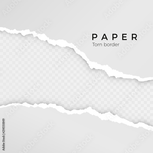 Torn paper sheet. Torn paper edge. Paper texture. Rough broken border of paper stripe. Vector illustration isolated on transparent background