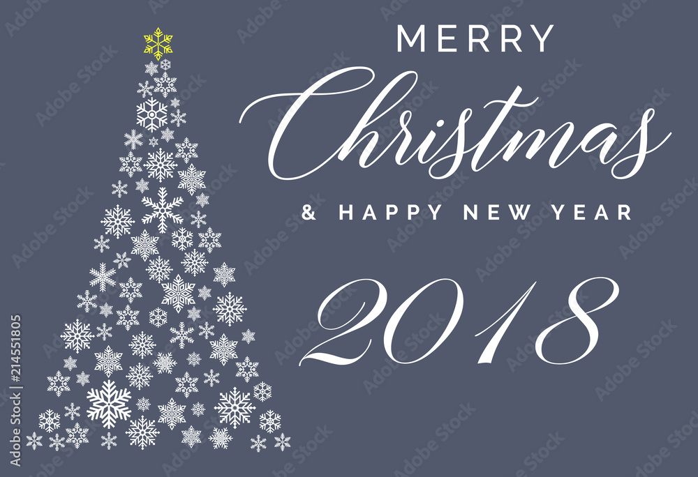 Merry Christmas and Happy New Year 2018 lettering template. Greeting card or invitation. Winter holidays related typograph