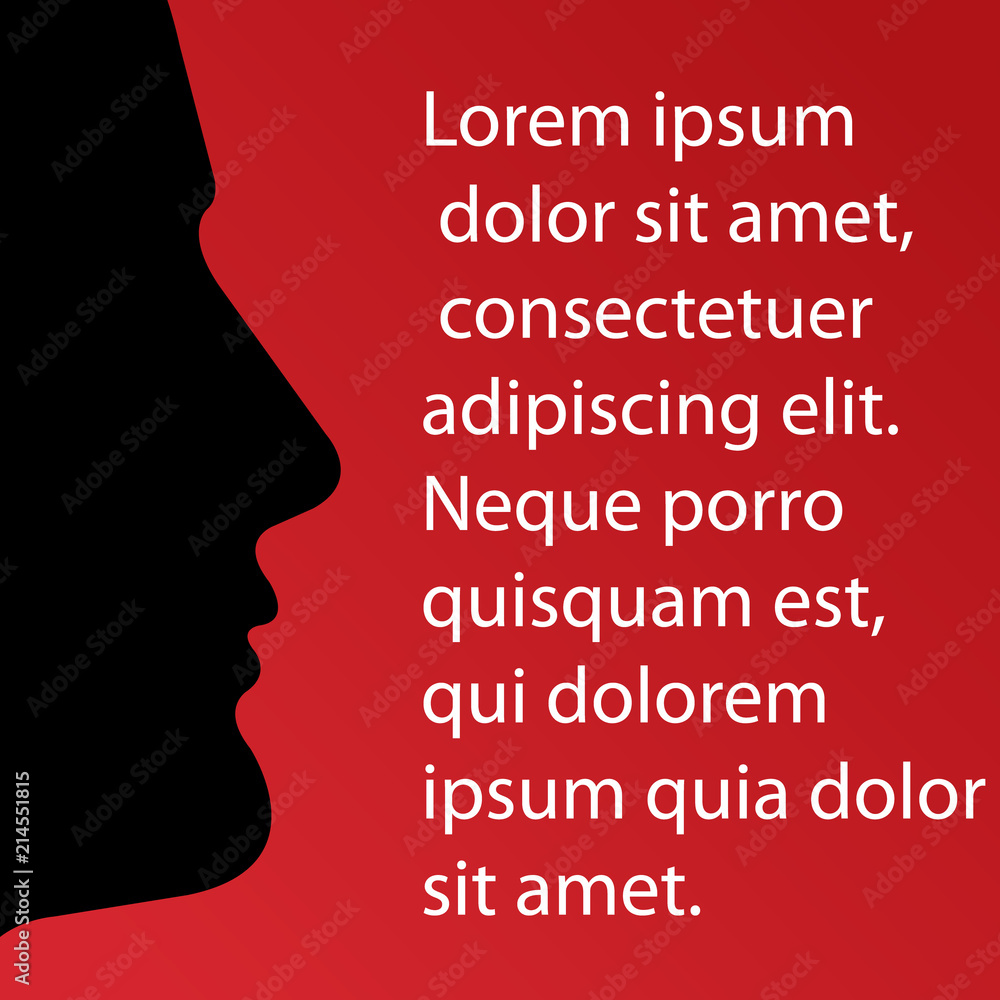 Black male profile silhouette speaking letters red gradient background