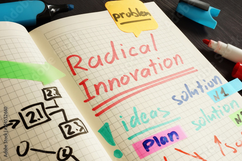 Radical innovation handwritten in the note and pen.