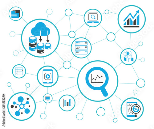 data analytics concept, information management concept, vector illustration
