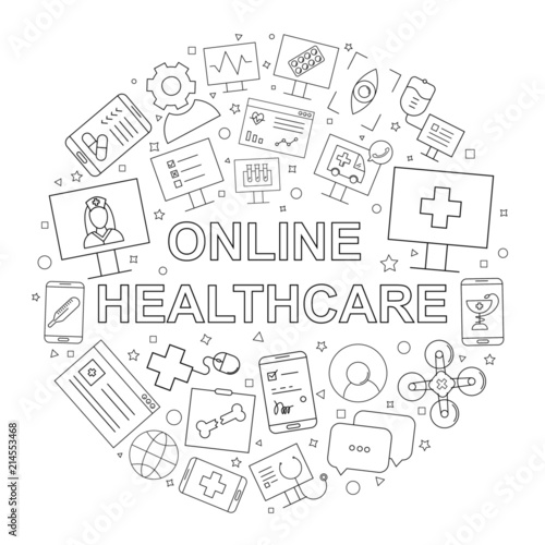 Vector Online healthcare and medicine pattern. Online healthcare and medicine background with world