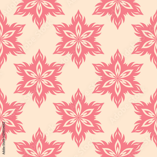 Red floral seamless pattern on beige background