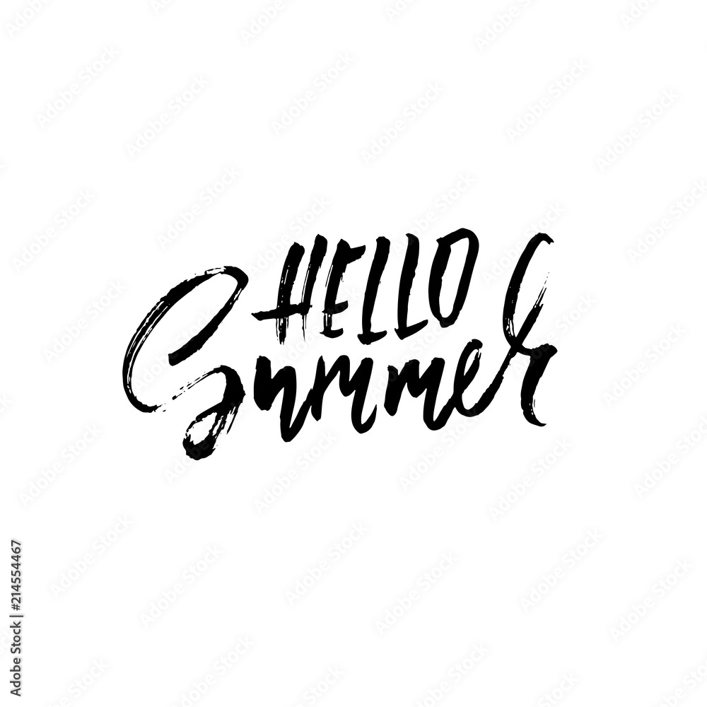 Hello summer. Hand drawn lettering for your design. Vector illustration isolated on white background. Modern dry brush inscription.