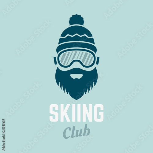 Skier head with beard in ski glasses vector icon